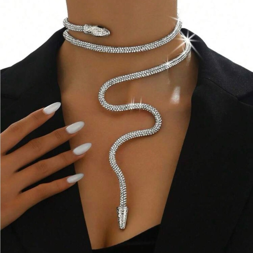 Rachel Zoe Silver + Rhinestone Snake Necklace